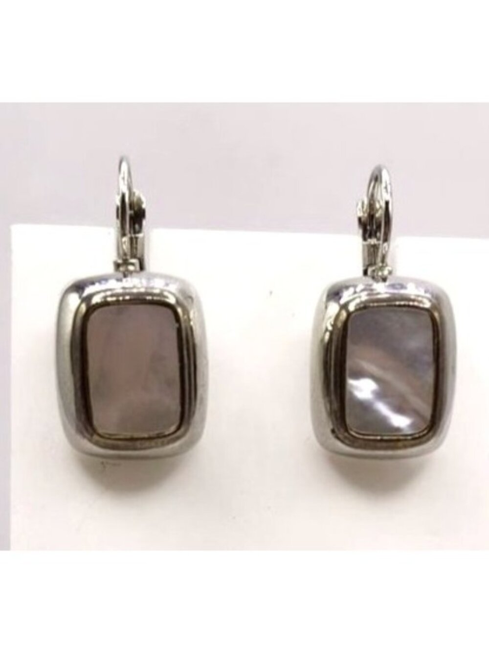 Mother Of Pearl Rectangular Drop Earrings With Silver-Tone Leverback Hooks